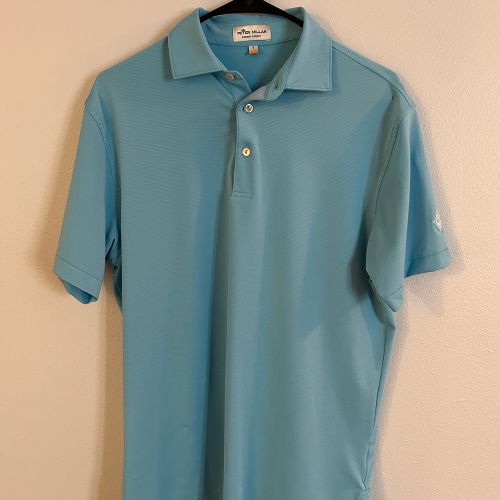Peter Millar Blue Polo Shirt Classic Design with Logo on Left Sleeve